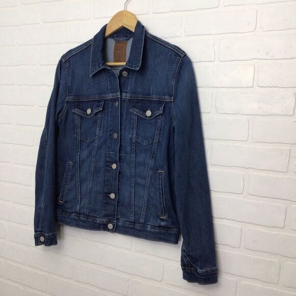 𝅺gap trucker style jeans jacket stretchy cotton blend blue denim small - Picture 2 of 13